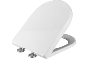 Ibergrif M41001 Sedile WC, Copriwater Universali D Forma,Tavoletta WC Chiusura Ammortizzata, Rapido Montaggio,Plastica Antibatterico Facile da Pulire, Bianco, 468 x 361 x 42 mm