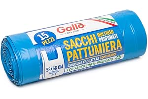 Gallo, 15 SacchettI Spazzatura in Plastica Riciclata, 100% Riciclato, 53x68cm, 30Litri, Blu