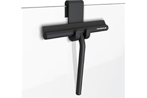 Minismus Tergivetro per Doccia - Pulisci Vetri Porte e Finestre - Tergivetro Doccia Silicone - Pulisci Doccia Vetro, Bagno e Specchi - Senza Foratura, Supporto Incluso (Nero, 21 cm)