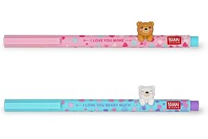 Legami - Set di 2 Penne Gel Lovely Friends, Edizione Limitata, Animaletto Decorativo Rimovibile e Ricombinabile, Evita il Rotolamento, Inchiostro Azzurro e Viola, Punta Fine 0,5 mm
