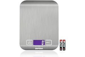 GRIFEMA - GA2002, bilancia da cucina con display LCD, acciaio inossidabile, bilancia multifunzione per alimenti 5 kg/11 libbre, blu [esclusiva Amazon]