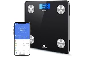 HF Bilancia Pesapersone Professionale Impedenziometrica Bluetooth Digitale con App Misura Peso Corporeo, Massa Grassa, BMI, Massa Muscolare, Massa Ossea, Proteine (Nero con retroilluminazione blu)