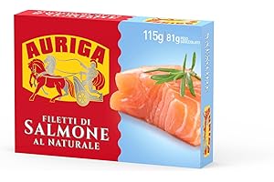 Auriga filetti di salmone al naturale 115gr. Cotti a vapore.