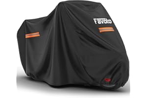 Favoto Telo coprimoto impermeabile per esterno Resistente a Acqua, Polvere, Pioggia, Vento, Escrementi di Uccelli Telo per Moto con strisce riflettenti Nero 245cmx102cmx122cm