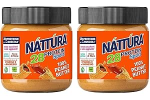 NATTURA PROTEIN SPORT Burro 100% Arachidi, Burro d'Arachidi Proteico Senza Zuccheri Aggiunti, Crema Proteica Senza Glutine, 100% Naturale, 28% di Proteine, 350g (Confezione da 2)