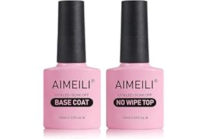 AIMEILI Base e Top Coat Semipermanente Smalto per Unghie in Gel UV LED Soak Off Kit per Manicure 10ml