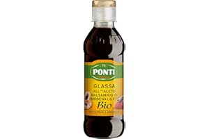 Ponti, Glassa Biologica all'Aceto Balsamico di Modena I.G.P., Ideale per Insaporare Piatti a Base di Carne, Pesce e Verdure, Ottima per Decorare Dolci, Gusto Pieno e Agrodolce, 250 g