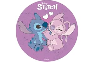 Dekora, Disco in Ostia Commestibile Stitch & Angel, Decorazione per Torte di Compleanno di Disney, Decorazioni per Dolci, Cialda Tonda 20 CM