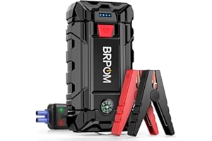BRPOM Avviatore Batteria Auto, 4000A Avviatore di Emergenza per Auto/Moto, (Motori Fino a 7.0L Gas o 5.5L Diesel) Torcia a LED,Porta USB da per Smartphone