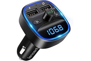 LENCENT Trasmettitore FM Bluetooth per Auto Radio Adattatori Vivavoce Car Kit MP3 Audio Lettore Caricabatterie Auto con 2 Porte USB (5V/2.4A & 1A)