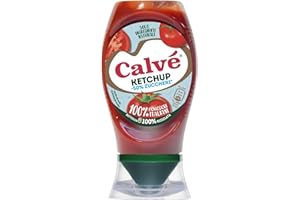 Calvé Ketchup Light, Formato 250 ml, Ketchup Light con Stevia*, Contiene il 50% in Meno di Zuccheri, Senza Glutine, Senza Conservanti e Senza Coloranti, Vegano, Bottiglia 100% Riciclata