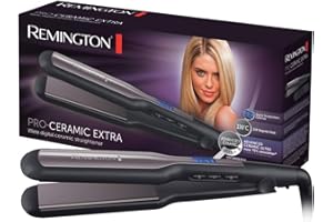 Remington Piastra per Capelli - Larga: Piastre extra larghe da 45 mm: Specifica per capelli spessi, crespi, ricci e molto lunghi - Display LCD, 150-230°C, piastra per capelli Pro-Ceramic Extra S5525