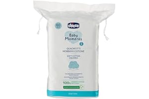Chicco Baby Moments Quadrotti Morbido Cotone, Pulisce Delicatamente e Accarezza Morbidamente, Baby Skin, Bianco, 60 Pezzi, 0+ Mesi