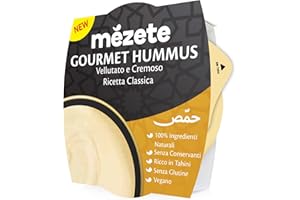 Mezete, Gourmet Hummus Classico, Crema a Base di Ceci 100% Naturale, Ideale Come Antipasto o Aperitivo su dei Crostini, Come Accompagnamento a Verdure Crude, No Conservanti e Glutine, 70 gr