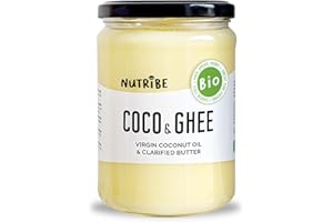 NUTRIBE Ghee e Oilo di Cocco Bio 500g | Burro Chiarificato Ayurvedico | Latte di Pascolo | Senza Lattosio, senza Caseina