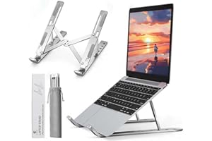 AiTodos® Supporto pc Portatile, Lega di Alluminio, Leggero, Antiscivolo, Portatile Pieghevole, Supporto per Laptop - Ventilazione e Dissipazione del Calore, Regolazione a 6 Marce - Laptop Stand