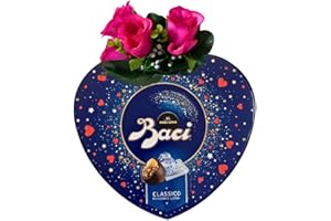 Baci Perugina Idee Regalo Per Lui Per Lei - 100gr Cuore Baci Perugina Classico + Rose Rosa Artificiale - Confezione Regalo(CUORE CLASSICO + DECO)