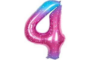 Ponmoo Foil Palloncini Numeri 4 Rosa-Blu Gradiente 40" (101cm), Gonfiabili Elio o Aria, Gigant Numero 0-9, 10-29, 30-100, Granda Palloncino per Anniversario, Decorazione Feste di Compleanno