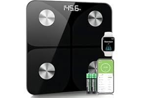 Bilancia Pesapersone Digitale Professionale Impedenziometrica Senza Fili Intelligente per IOS &Android Integrata con 13 Indici di Misurazione Massa Grassa,Massa Magra e Metabolismo Basale,26*26cm,Nero