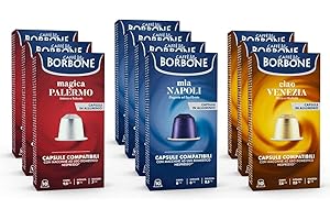 Caffè Borbone Kit Degustazione 100 Capsule ALLUMINIO: 40 Mia Napoli, 30 Ciao Venezia, 30 Magica Palermo, (10 confezioni da 10), Compatibili con le Macchine ad uso domestico Nespresso*