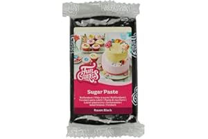 FunCakes Pasta di Zucchero Raven Black: facile da usare, liscia, flessibile, morbida e pieghevole, perfetta per decorare torte, halal, kosher e senza glutine. 250 gr