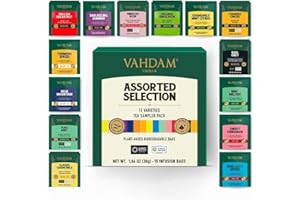 VAHDAM, Tè Assortiti (15 Gusti, 15 Bustine) | Scatola da Tè per Infusione con Tè Nero, Tè Verde, Tè Oolong, Tè Chai e Tisana | Confezioni Regalo di Tè di Capodanno per Donne e Uomini
