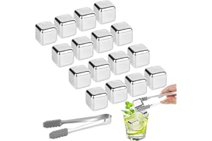 VFANDV 18 Pezzi Cubetti di Ghiaccio Riutilizzabili, Whiskey Stone Ghiaccio Cubetti Set Wisky con Pinze e Scatola, 304 Acciaio Inox Pietre di Whisky per Cocktail, Vino, Frutta, Puree di Frutta, Gelati