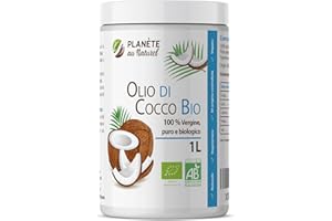Olio di Cocco Bio 1 L - Planète au Naturel - Crudo e Spremuto a Freddo - Puro, Naturale, Non Raffinato - Olio di cocco alimentare - Olio di cocco per capelli