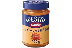 Barilla Pesto alla Calabrese, Sugo Pronto con Peperoni Rossi, Peperoncino, Pecorino Romano DOP, Grana Padano DOP, 190 g