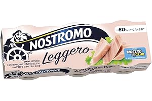 Nostromo - Tonno Leggero all'Olio Extravergine di Oliva e Olio di Semi di Lino. -60% di Grassi, 3 lattine da 60gr.