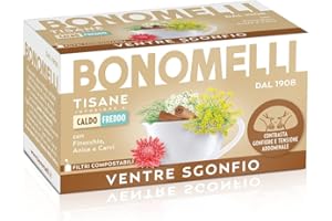Bonomelli, Tisane Funzionali, Ventre Sgonfio, 16 Filtri, Integratore alimentare, con Finocchio, Anice e Carvi, Contrasta gonfiore e Tensione Addominale (32g)