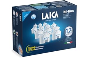 Filtro per acqua bi-flux® di LAICA – Preserva i sali minerali utili all'organismo e Riduce le sostanze indesiderate - 12 mesi di acqua buona e filtrata (12 filtri x 150L) - Sicurezza- Made in Italy
