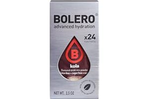 Bolero Drink 24 Bustine 3 gr grammi Sticks Frutta Preparato Polvere Solubile Per Bevanda Fresca in Acqua Prodotto, 72 grammi dolcificato alla stevia (Kola)