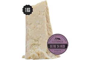 GUSTOEMILIA Parmigiano Reggiano Di Montagna 24 Mesi di Stagionatura - Ideale per Pasta, Pane, Insalate, Stuzzichini e Frutta - Formaggio Stagionato Italiano 1Kg