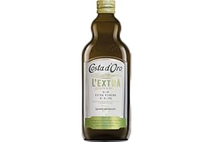 Costa d'Oro d’Oro – L’Extra 1L. Olio Extravergine di oliva estratto a freddo. Sapore equilibrato, adatto a tutte le ricette e come condimento per insalate. Bottiglia da 1 litro.