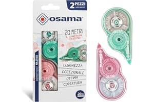 OSAMA - Bianchetto a Nastro, 2 Pezzi 20 Metri - Correttore a Nastro Ideale per Cancelleria Scuola, Ufficio e Università - Set Utile per Cartoleria e Cose per la Scuola, Scorrevole e Coprente, Pastello