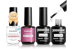JODSONE 15ML x 4 Base e Top Coat Semipermanente, Disidratatore per Unghie Primer per Unghie, Scintilla Asciugatura Rapida Durevole, Adatto al fai da te in casa, Disegni per unghie, Regali perfetti