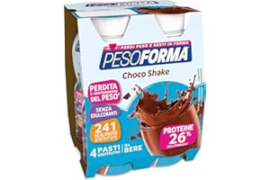 Pesoforma Choco Shake, Pasti Sostitutivi da Bere, per Rimettersi in Forma e Tenere Sotto controllo il Peso, al Gusto di Cioccolato, in Pratica Bottiglietta Monouso, 241 Calorie, confezione da 4