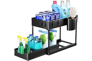Puricon Organizer Sottolavello Cucina, Organizer Sottolavello a 2 Livelli, Organizer Sottolavello Portaoggetti Ripiano Multiuso Sotto Lavello per Cucina Bagno - Nero