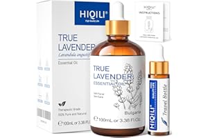 HIQILI 100ml Olio Essenziale Lavanda - 100% Puri Non Diluiti, Grado Terapeutico per Diffusore Aromaterapico in Camera, Allevia Lo Stress, Migliora La Qualità Del Sonno | Con Contagocce in Vetro