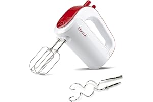 Girmi SB02 Sbattitore Elettrico, 170W, Sbattitori Inox per montare panna ed albumi, Funzione Turbo, Ganci Inox per impasti dolci e salati, 5 Velocità, Bianco/Rosso