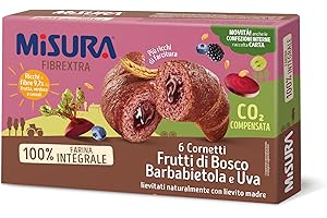 Misura Cornetti Fibrextra Frutti di Bosco, Barbabietola e Uva | 100% Farina Integrale | Più Ricchi di Farcitura | Confezione da 308 grammi