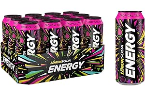 Lemonsoda Energy | Tropical Trip, Energy Drink al Gusto di Frutta Tropicale, 12 Lattine da 50 cl, con Mix di Frutta, Vitamine e Caffeina