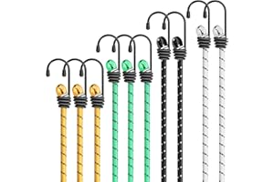 Set da 10 Corde Elastiche con Gancio, 4 Misure di Ganci Elastici, Corda Elastica con Gancio per Teloni, Portapacchi, Auto e Bici, Ragni Elastici Militari