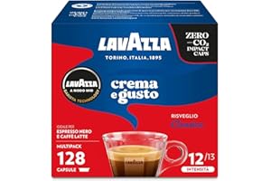 Lavazza A Modo Mio Crema e Gusto Classico, 128 Capsule Caffè, per un Espresso con Note di Cioccolato e Frutta Secca, Arabica e Robusta, Intensità 12/13, Tostatura Media, 8 Confezioni da 16 Capsule