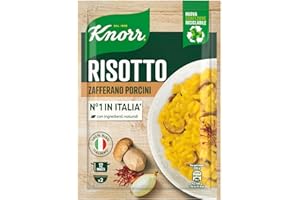 Knorr Risotto con Zafferano e Funghi Porcini, Risotto Pronto con Ingredienti Naturali, 100% Riso Italiano e Chicci al Dente, Preparazione in Pentola o al Microonde, 175g, 2 Porzioni