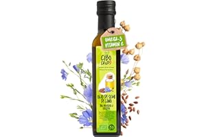 Olio di Semi di Lino Biologico - 250 ml. Contiene Vitamina E K e B e Omega 3 oltre il 50%.Olio di Lino Per Capelli o Alimentare Spremuto a Freddo Crudo e Puro. Organic Flaxseed Oil.