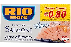 Rio Mare Filetto di Salmone Cotto al Vapore con Olio di Oliva e Grani di Pepe, Gusto Affumicato, 125g