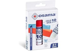 OSAMA - Colla Stick Extra Forte, 4 Pezzi + 1 Gratis, 10 gr - Set Colle Stick Ideale per Cancelleria Scuola, Ufficio e Università - Scorrevole, Resistente e Adatta ai Bambini, Formula Classica