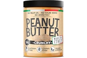 BURRO DI ARACHIDI Proteico Senza Zuccheri Crunchy • 1kg Peanut Butter Qualità Italiana • Burro d’Arachidi 100% Naturale Senza Olio di Palma Degrassato • Crema Proteica di Arachidi Spalmabile